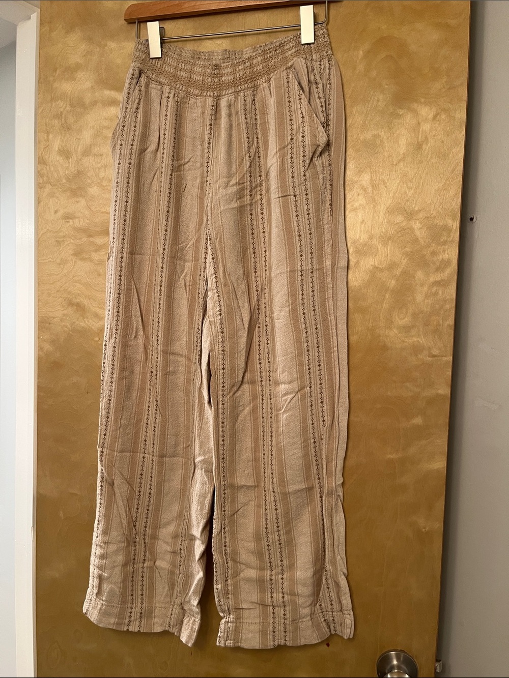 Briggs New York Beige Striped Wide-Leg Pants